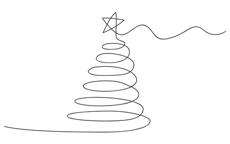Continuous line drawing art. Christmas tree shape with black line for holiday, celebration, festival, illustration and element. Editable strokeのイラスト素材