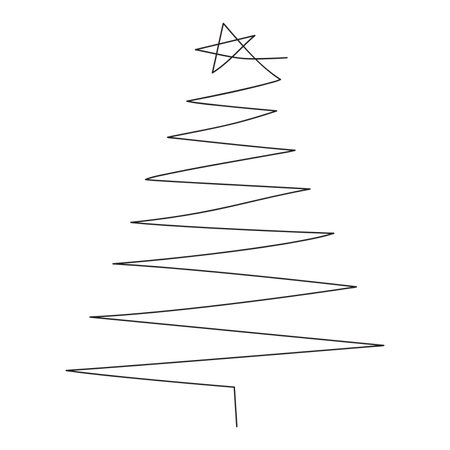 Continuous line drawing art. Christmas tree shape with black line for holiday, celebration, festival, illustration and element. Editable strokeのイラスト素材