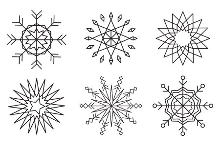 Various snowflake line graphic with different shapes for winter, season, celebration, illustration and elementのイラスト素材