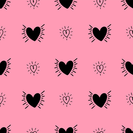 Heart and love doodle hand drawn seamless pattern background for wrapping, illustration, valentine and celebrationのイラスト素材
