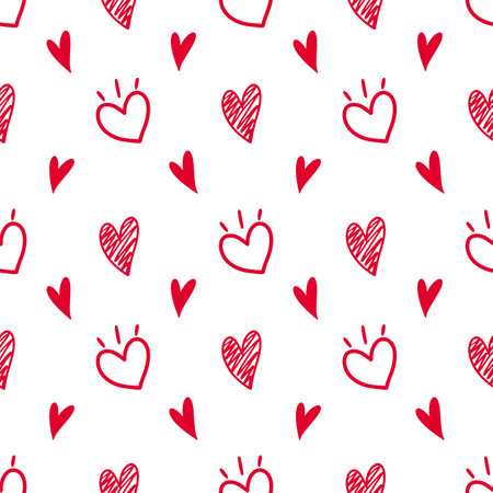 Heart and love doodle hand drawn seamless pattern background for wrapping, illustration, valentine and celebrationのイラスト素材