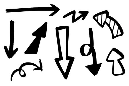 Different arrows hand drawn stroke for direction, element and icon. Black and whiteのイラスト素材