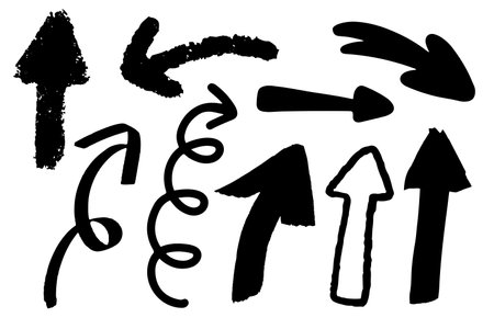 Different arrows hand drawn stroke for direction, element and icon. Black and whiteのイラスト素材