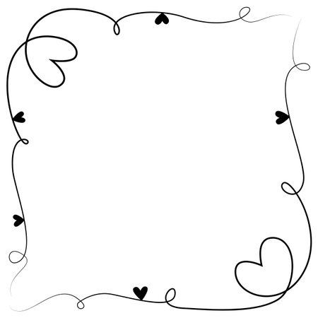 Continuous line drawing art. Heart and love hand drawn with square frame for valentine, celebration, event and illustrationのイラスト素材
