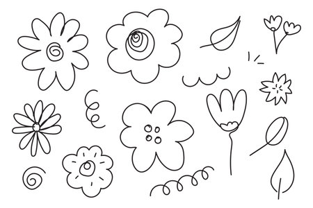 Abstract doodle flower or floral hand drawn cartoon for illustration, nature and elementのイラスト素材