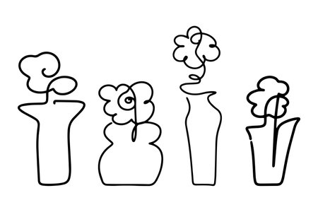 Abstract vase with flower hand drawn continuous line for art and illustrationのイラスト素材