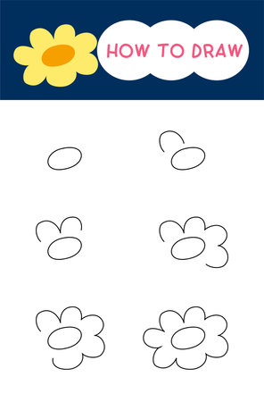 How to draw cute flower cartoon step by step for learning, children, kid, education and coloring bookのイラスト素材