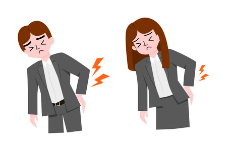 Man and woman office syndrome. Health and office worker concept. Illustration and character designのイラスト素材