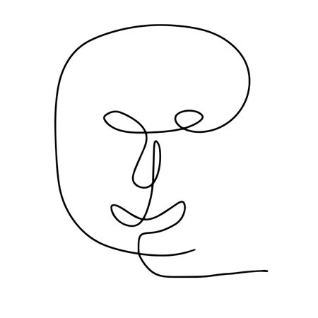 Continuous line drawing art. Abstract face line art hand drawn for art and illustrationのイラスト素材