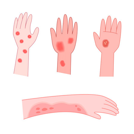 Rash and itchy on hand cartoon for illustration and medical. Allergy conceptのイラスト素材