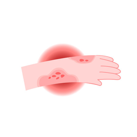 Rash and itchy on hand cartoon for illustration and health care. Allergy and medical conceptのイラスト素材