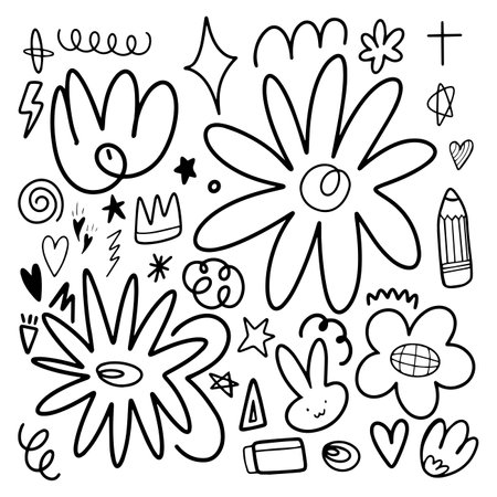 Doodle abstract flower line hand drawn for element and illustrationのイラスト素材