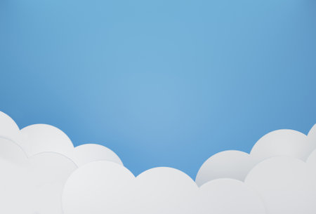 3D render paper cut style white cloud with blue background for wallpaper, space, presentation and sceneの写真素材