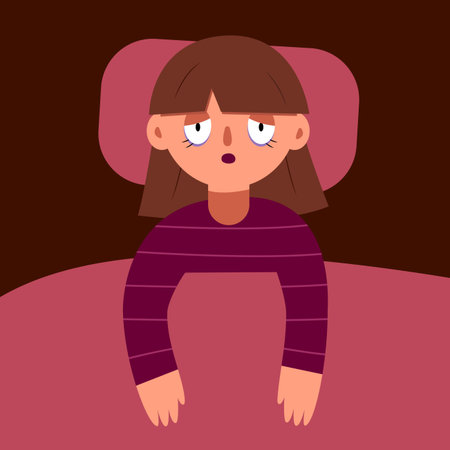 Woman or girl cartoon suffering on the bed can not sleep. insomnia and sleeplessness. Mental health conceptのイラスト素材
