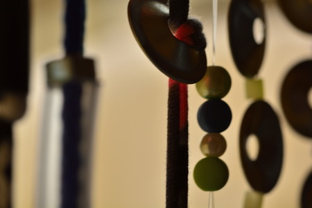 garden curtain made of screws and necklace beadsの写真素材