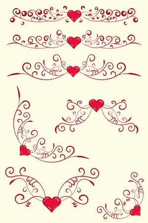 Collection of antique design elements with heart. Valentine. のイラスト素材