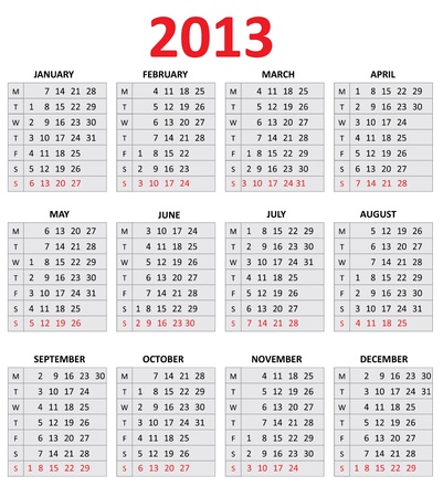 2013 Simple Calendar  Monday first day of the weekのイラスト素材