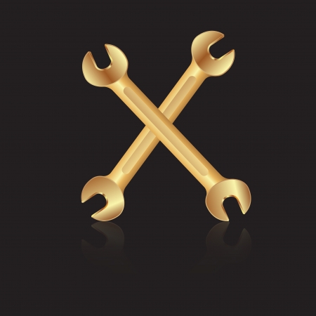 Two gold wrench tools iconのイラスト素材