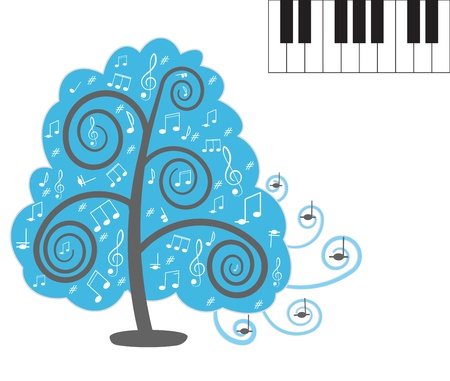 Tree with notes  Piano keyboardのイラスト素材