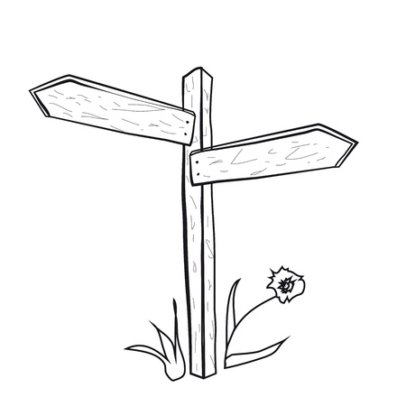 The pointer of the road. Wooden post with arrows on a white background.のイラスト素材