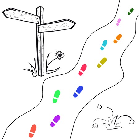 vintage wooden signboard with step wayのイラスト素材