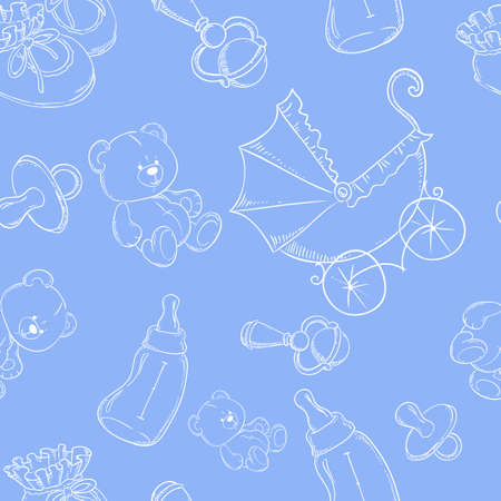 Cute baby seamless pattern background blueのイラスト素材
