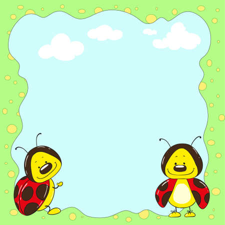 Frame cute ladybugs cartoon characterのイラスト素材