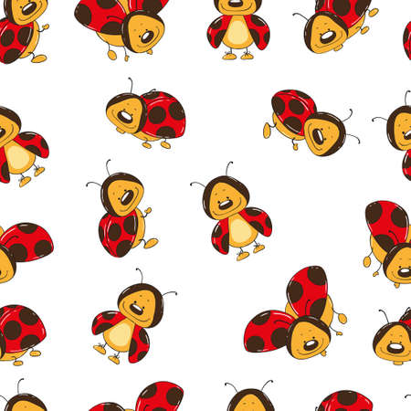 Seamless background of ladybugs cartoonのイラスト素材