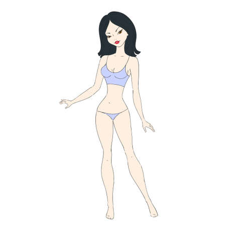 Cartoon illustration of an asian woman. Woman's figureのイラスト素材