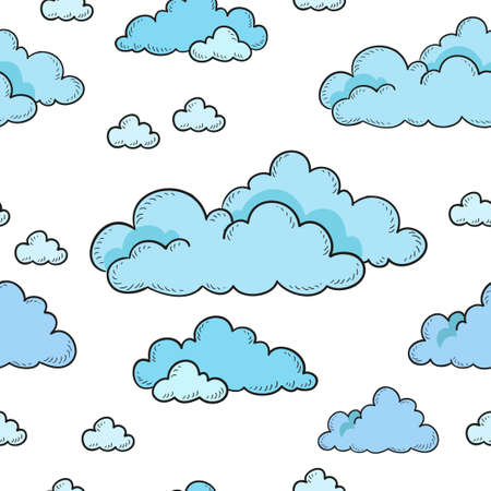 Seamless pattern blue clouds on a white background.のイラスト素材