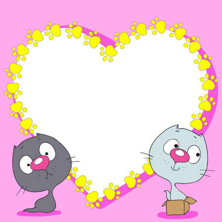 Postcard with cute kittens. Cartoon vector.のイラスト素材