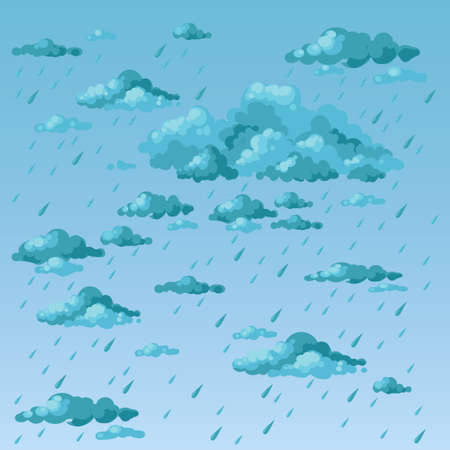 Rainy day. Clouds and raindrops. Vector illustrationのイラスト素材