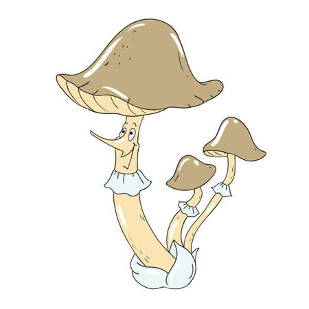 Cheerful mushroom toadstool. Vector Mushroom character isolatedのイラスト素材
