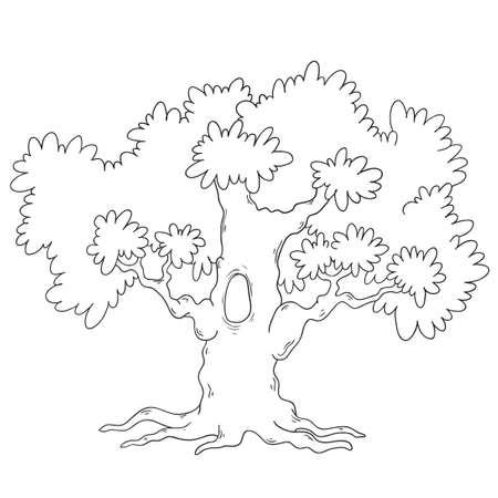 Tree coloring book. Cartoon tree circuit. Vector isolatedのイラスト素材
