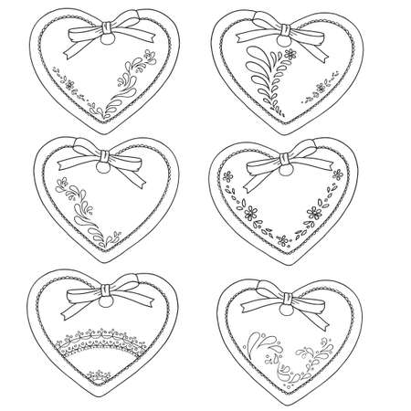 Collection of gingerbread heart. Valentine's Day. Vector Coloring book. Contour isolated on white background.のイラスト素材