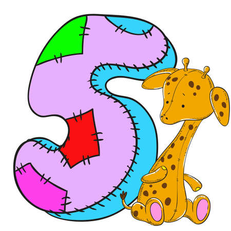 Number 5 with giraffe icon cartoon designのイラスト素材