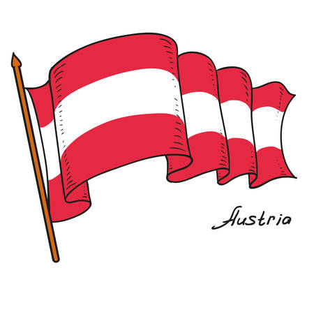 Vector flag of Austria. National flag of Austria. Isolated object on white background. Hand drawing. Vector doodle illustration.のイラスト素材