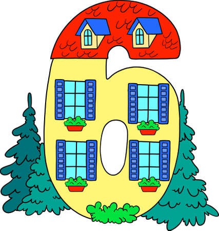 Learning numbers. Decorative number for learning and development. Number 6. Developing picture. Isolated vector.のイラスト素材