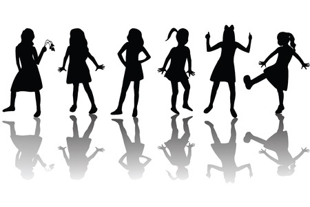 Group of happy children silhouettesの写真素材