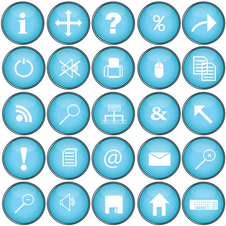 Blue buttons with pc symbolsの写真素材