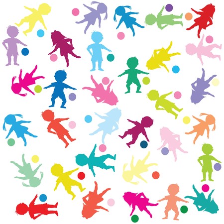 Seamless with colored kids playing with ballsの写真素材