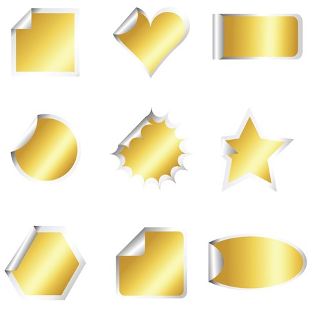 Set of golden stickers on different shapesの写真素材