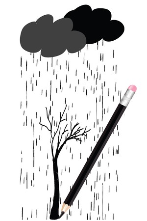 Doodle clip-art with tree and rainの写真素材