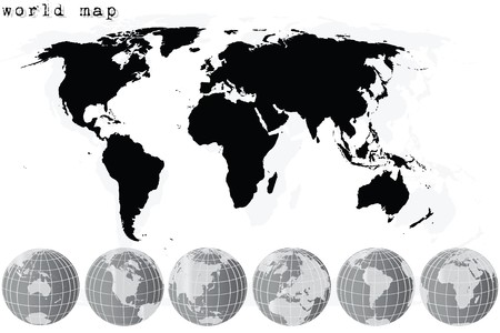 black world map and grey earth globesの写真素材