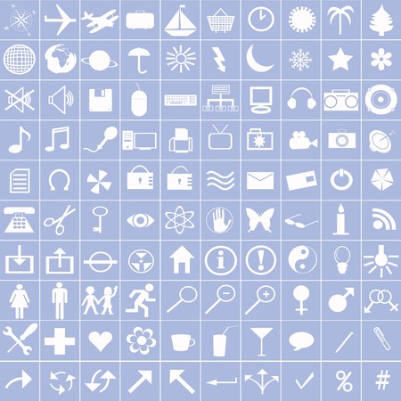 White icons on blue backgroundの写真素材
