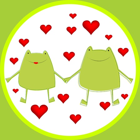 Card with cartoon frogs in loveの写真素材