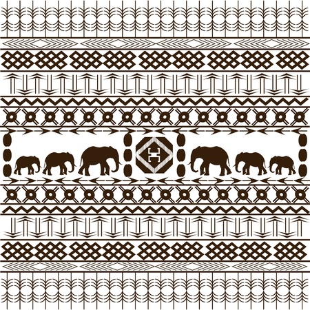 Traditional African pattern with elephants silhouettesの写真素材