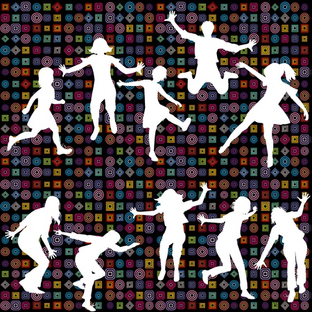 Retro background with children silhouettes playingの写真素材