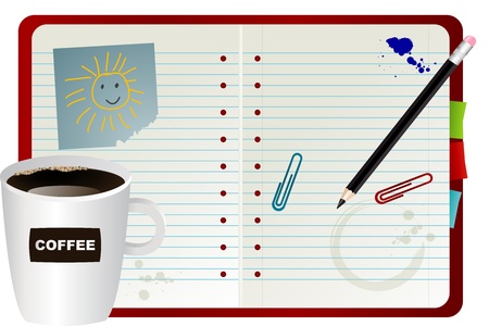 Red notebook with office objectsのイラスト素材