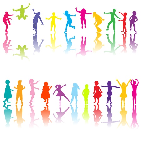 Set of chilldren silhouettes in different colorsのイラスト素材